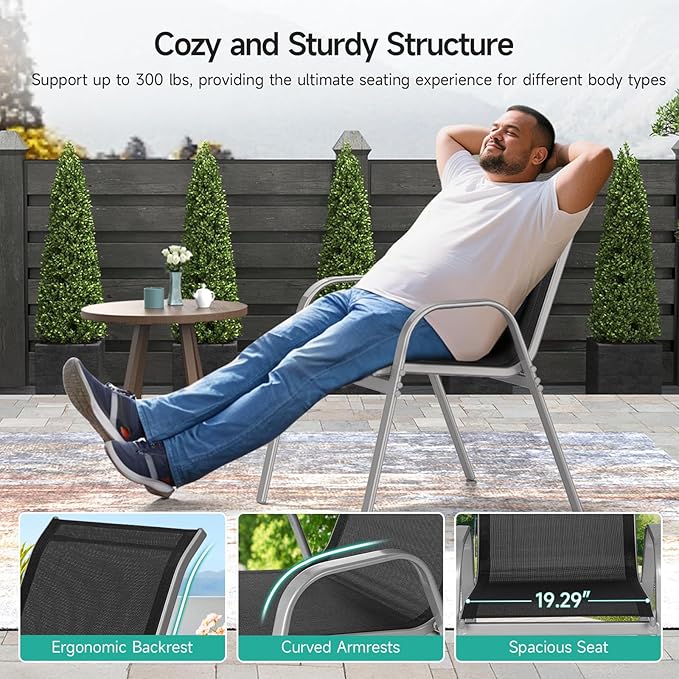 Patio Chairs Set of 4, Easily Set Up Stackable Outdoor Dining Chairs - Image 6