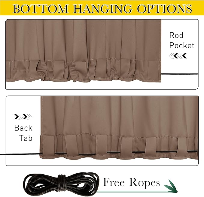 NICETOWN 2 Panels Outdoor Curtains Waterproof Pocket & Back Tab on Top & Bottom - Image 2