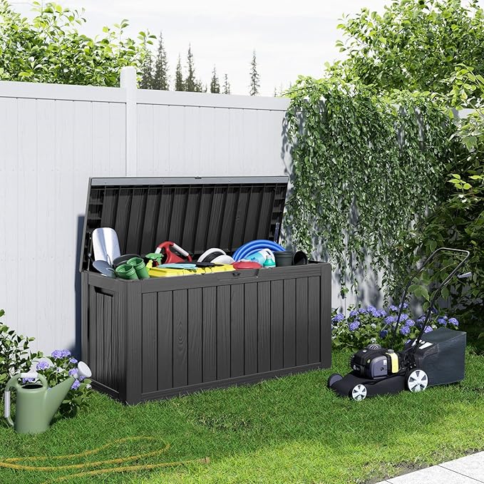 EasyUp 80 Gallon Resin Deck Box Storage Outdoor Waterproof Boxes Lockable UV - Image 6