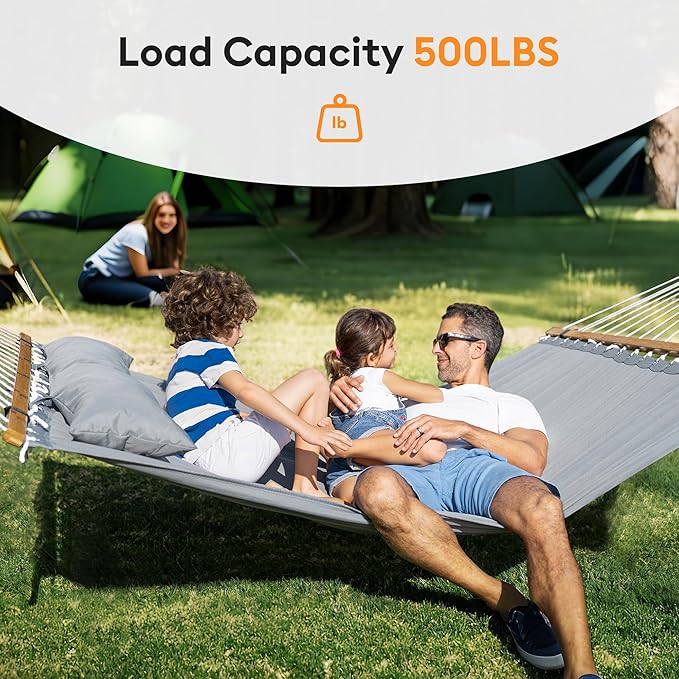 Double Hammock with Spreader Bar, Soft Pillow, Max Load 500lbs, Portable Hammock - Image 2