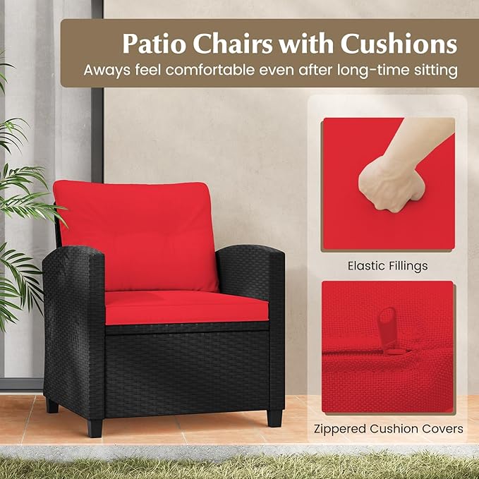 Tangkula 3 Pieces Patio Furniture Set, Rattan Conversation Set w/Soft Seat & - Image 7