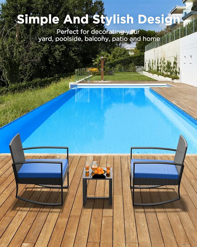 3 Piece Patio Bistro Set Patio Furniture Set Outdoor Wicker Rocking Furniture - Image 8