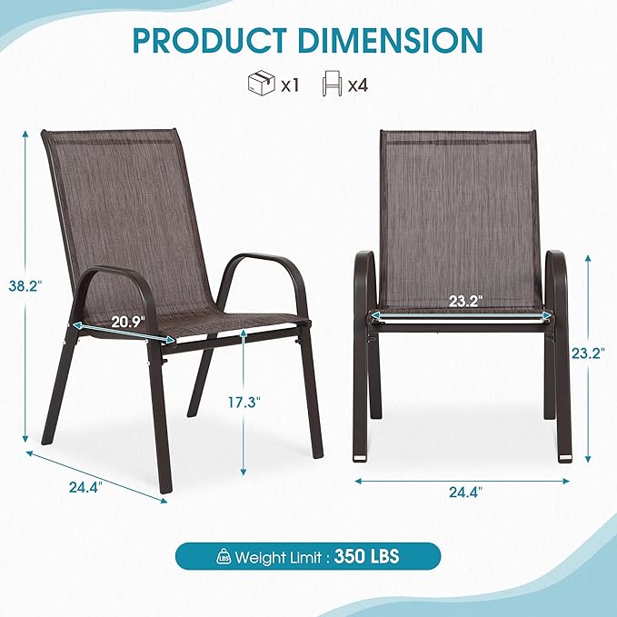 Outdoor Stackable Chairs Set of 4, Stacking Patio Chairs - Image 3