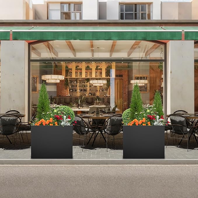 All-Weather Large Metal Planter Box, Modern Tall Outdoor Planters - Image 6