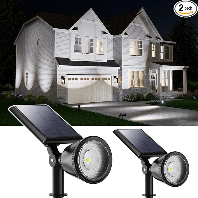 2 Pack Solar Powered Spot Lights Outdoor Waterproof Super Bright LED Yard by FALOVE