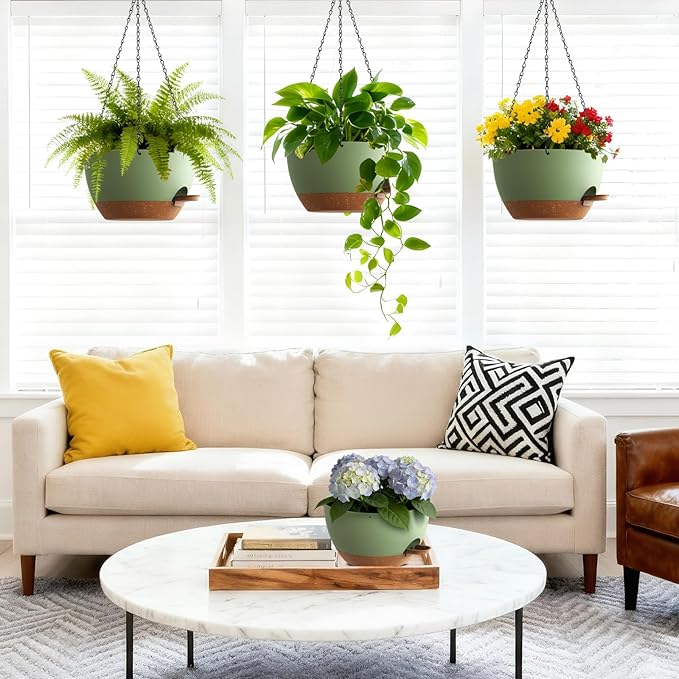 Set of 3-10 Inch Self Watering Hanging Planters - Image 2
