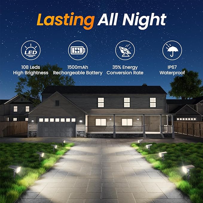 Fabrito Solar Spot Lights Outdoor 4 Pack, Auto On/Off Spotlights, IP67 - Image 7