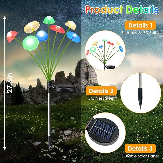 4PK 32LED Solar Garden Lights Outdoor, Mushroom Solar Lights Outdoor, IP65 - Image 4