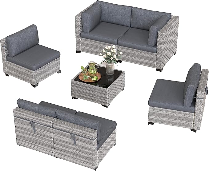 6-Piece Outdoor Patio Furniture Set, All-Weather Wicker Sectional Sofa - Image 9