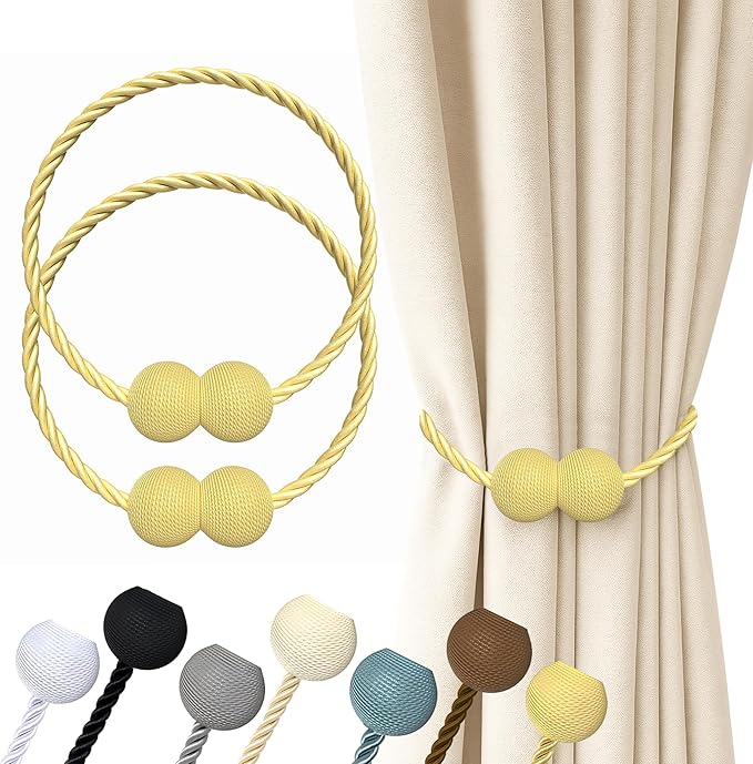 Hion Magnetic Curtain Tiebacks Golden 2pcs, Curtain Tiebacks Buckles Holdbacks by Hion