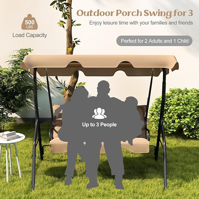 Tangkula 3 Person Porch Swing, Patio Swing - Image 3
