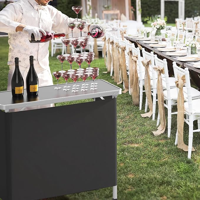 VINGLI Portable Bar Table, 2-Tier Shelves, Mobile Bar Table - Image 2