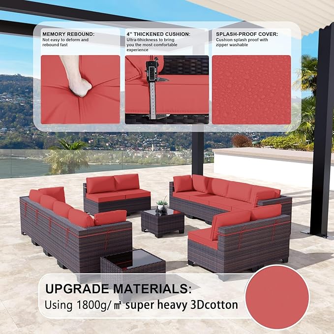 Kullavik 14 Pieces Outdoor Patio Furniture Set PE Wicker Rattan Sectional Sofa - Image 2