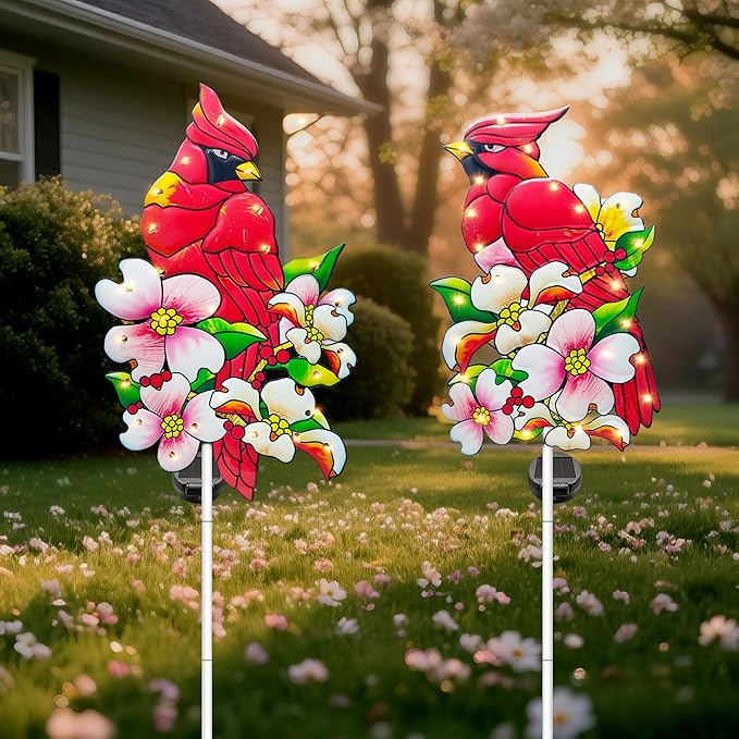 Hexagram Cardinal Garden Decor Yard Stakes, Lighted Metal Red Bird Garden by Hexagram