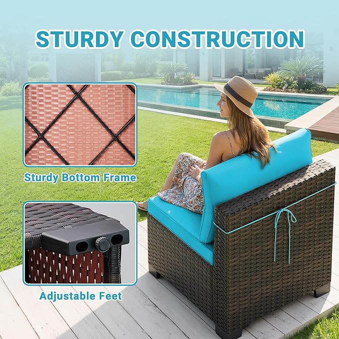 LEVELEVE 7 Pieces Outdoor Patio Furniture Sets, Rattan Conversation Sectional - Image 6