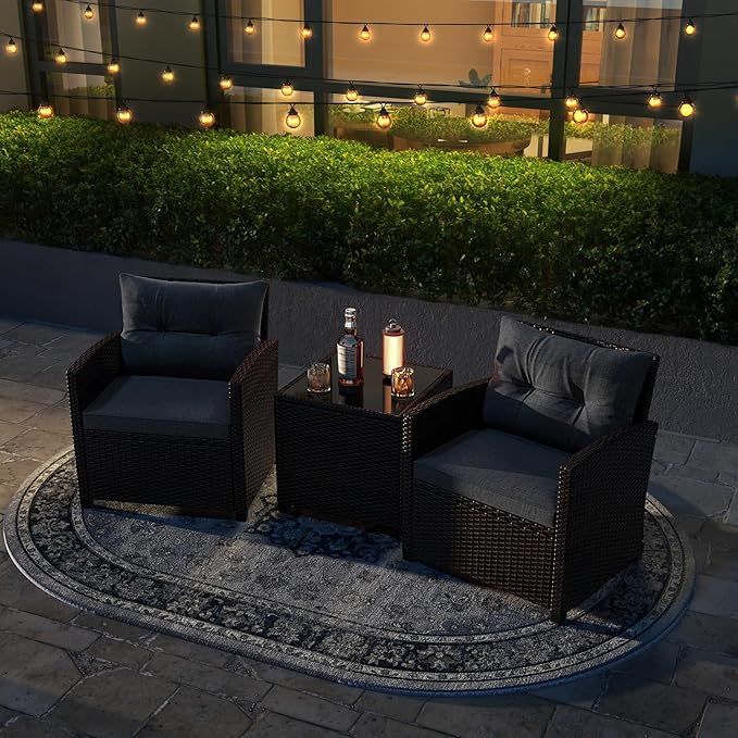 Tangkula 3 Pieces Patio Furniture Set, PE Rattan Wicker 3 Pcs Outdoor Sofa Set - Image 4