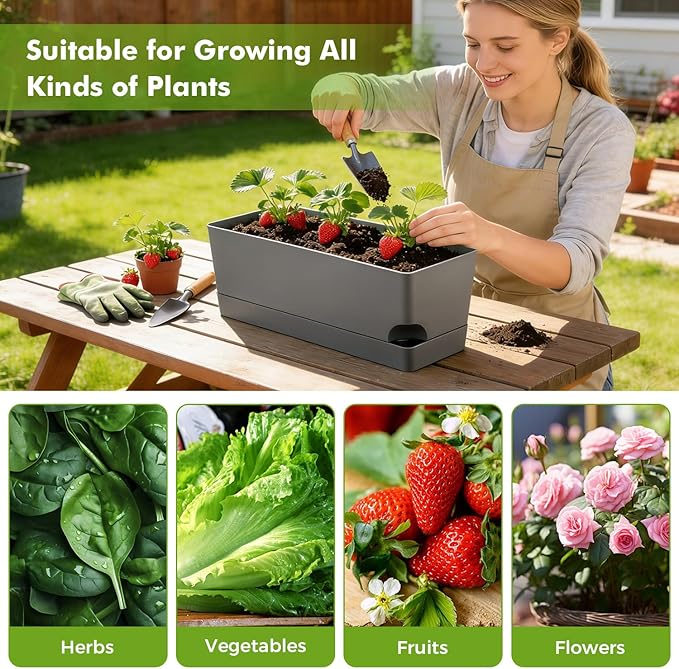 4 Pack Self Watering Pots for Indoor Plants 17 Inches Window Boxes Planters - Image 7