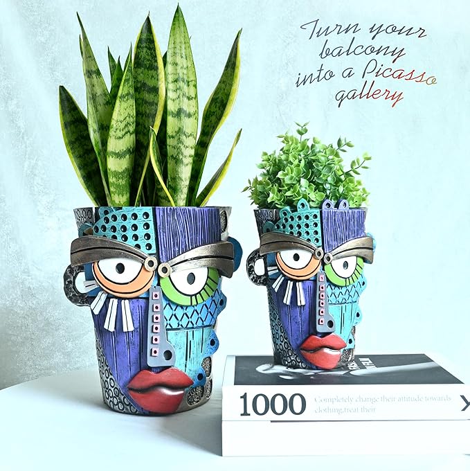 Abstract Face Planter Pots for Plants, Hand-Painted Colorful Flower Pots - Image 8