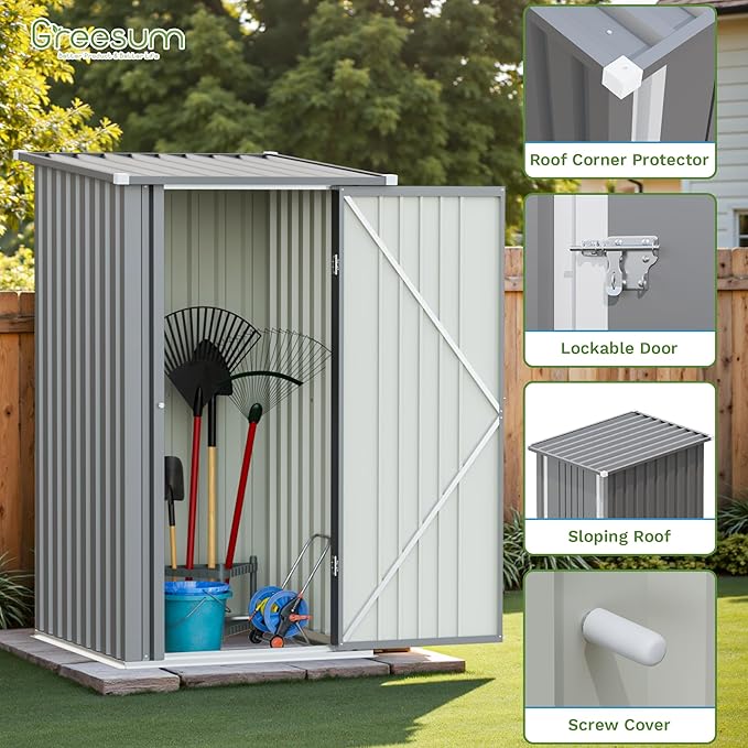 Greesum 3x3FT Outdoor Storage Shed, Small Metal Storaged Sheds - Image 6