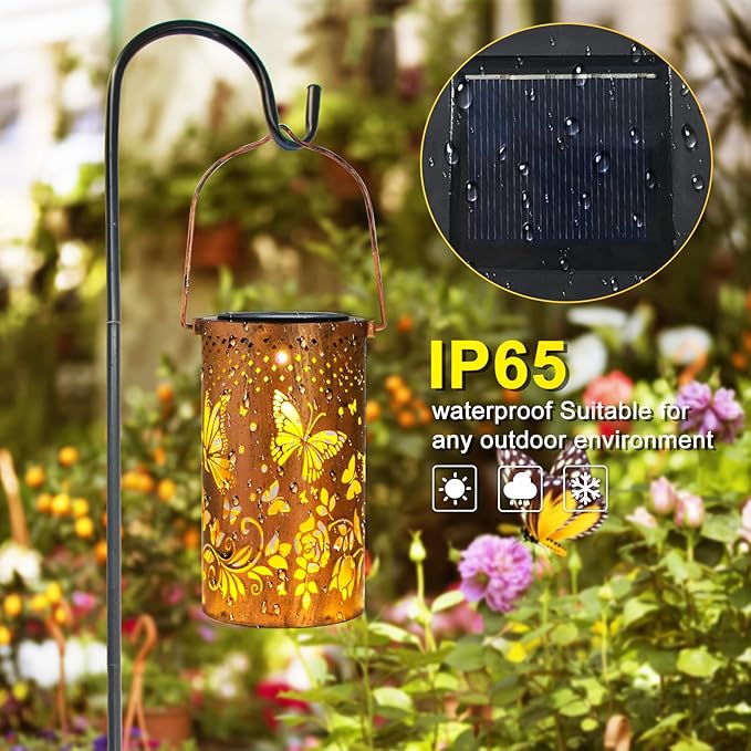 Butterfly Solar Lanterns Outdoor Hanging, Hollowed-Out Metal Waterproof LED - Image 4