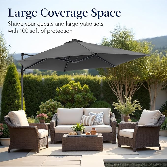 Best Choice Products 10ft Solar LED Offset Cantilever Hanging Market Patio - Image 5