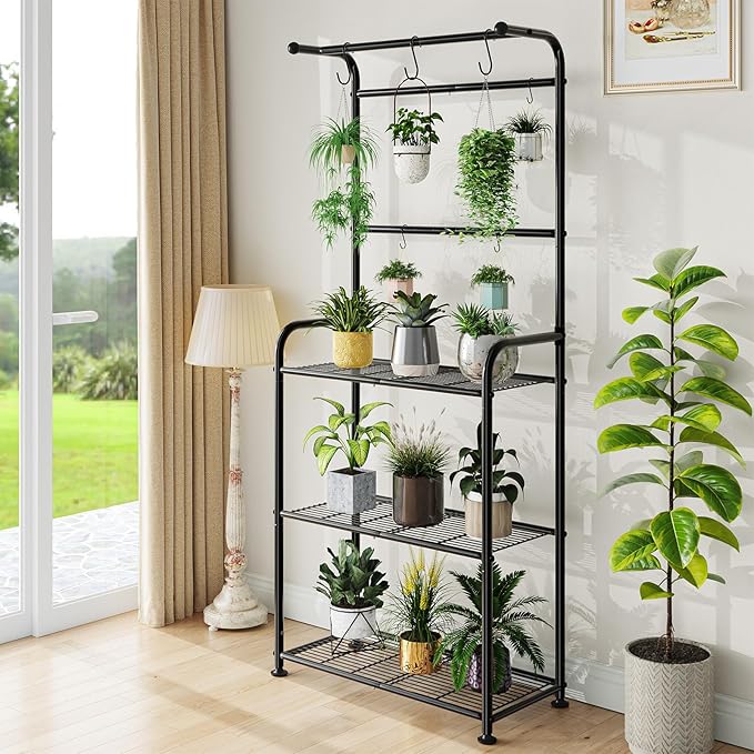 Plant Stands Outdoor with Hooks, Metal Tall Plant Shelves Indoor - Image 3