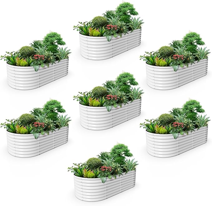 A ANLEOLIFE 7-Set 8X4X2 ft Galvanized Raised Garden Bed Kit, Oval Metal Deep by AAnleolife