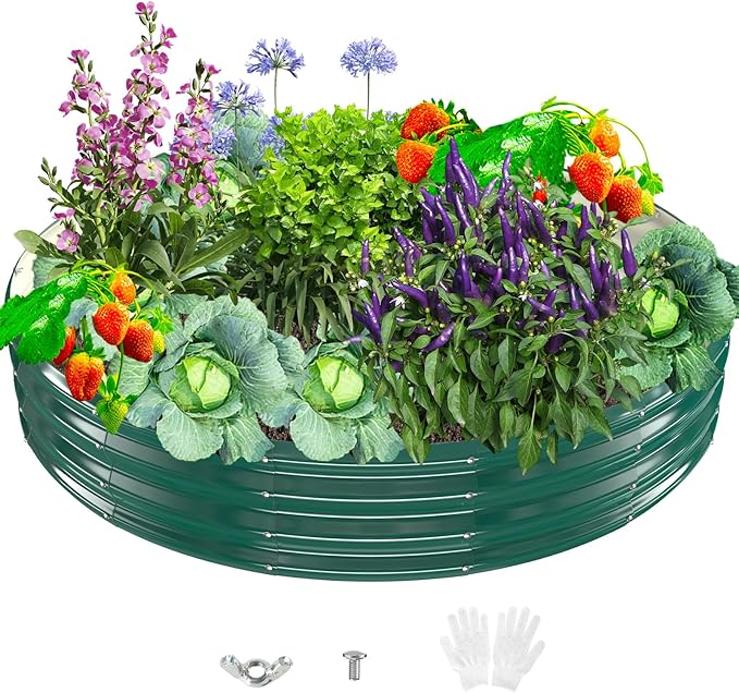 Durable Round Galvanized Steel Raised Garden Bed by zbzbml