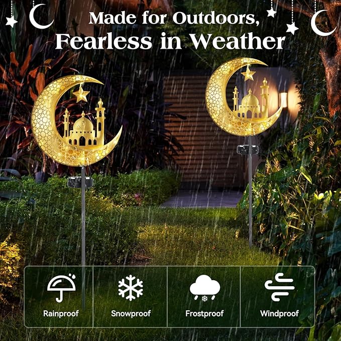 Lewondr 2Pcs Ramadan Solar Lights, Ramadan Decorations Outdoor, Metal Yard - Image 4