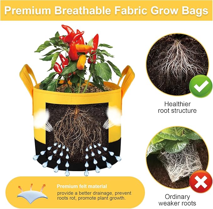 Grow Bags 5 Gallon, 6 Pack Fabric Plant Pots - Image 3