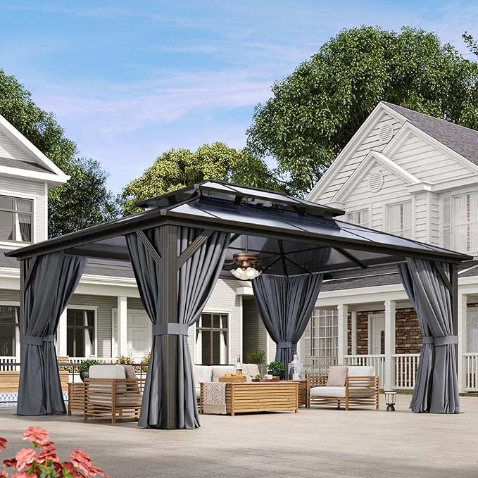 Aoxun 12'x16' Hardtop Gazebo, Aluminum Frame Permanent Pavilion - Image 2
