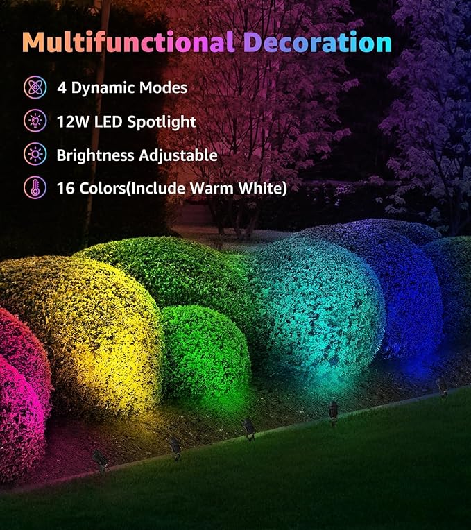 SUNVIE RGBW Outdoor Spotlight 12W LED Landscape Spotlights 120V Color Changing - Image 2