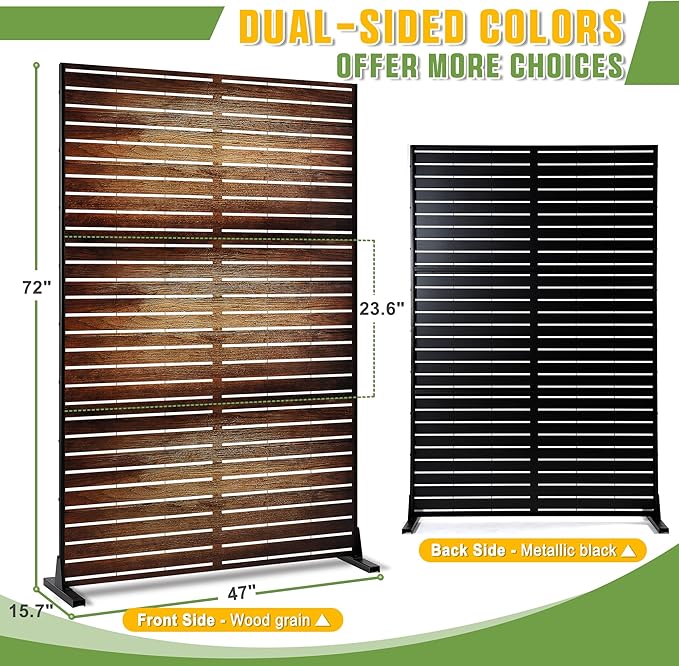 FENCY Metal Outdoor Privacy Screen 72" H×47" W Vintage Wood Color Patio Privacy - Image 2