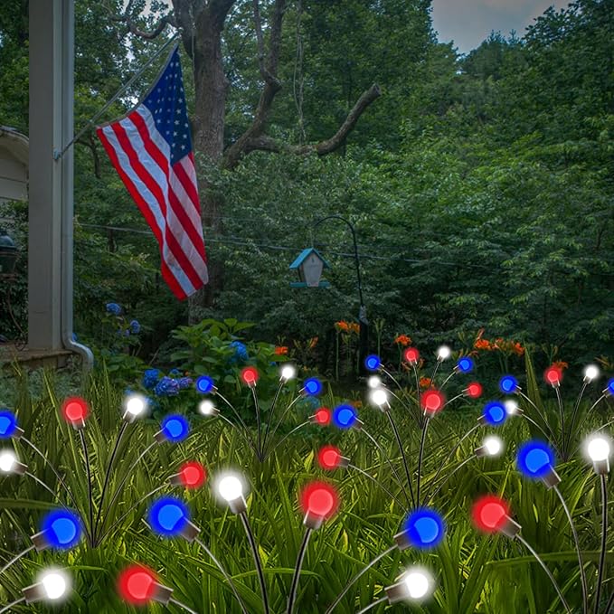 4th of July Decorations, 6 Pack Solar Firefly Lights Outdoor, 36 LED Waterproof - Image 4
