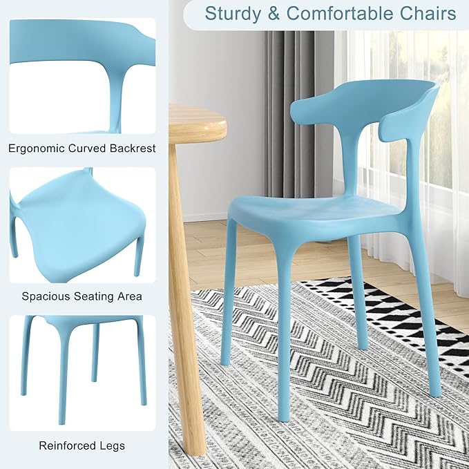 VECELO 4 Pack Plastic Stacking Chairs, Stackable Dining Chairs - Image 6