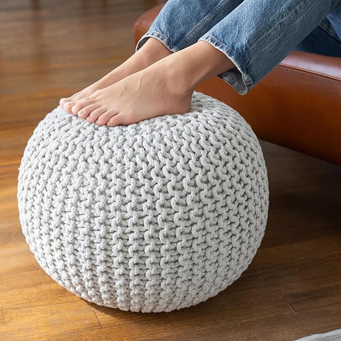 BIRDROCK HOME Round Pouf Ottoman | Cotton Braided Foot Stool - Image 8