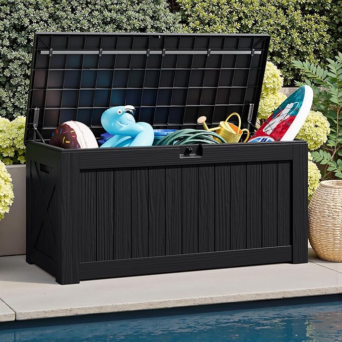 JUMMICO 120 Gallon Resin Deck Box, Large Outdoor Storage Box Waterproof & - Image 4