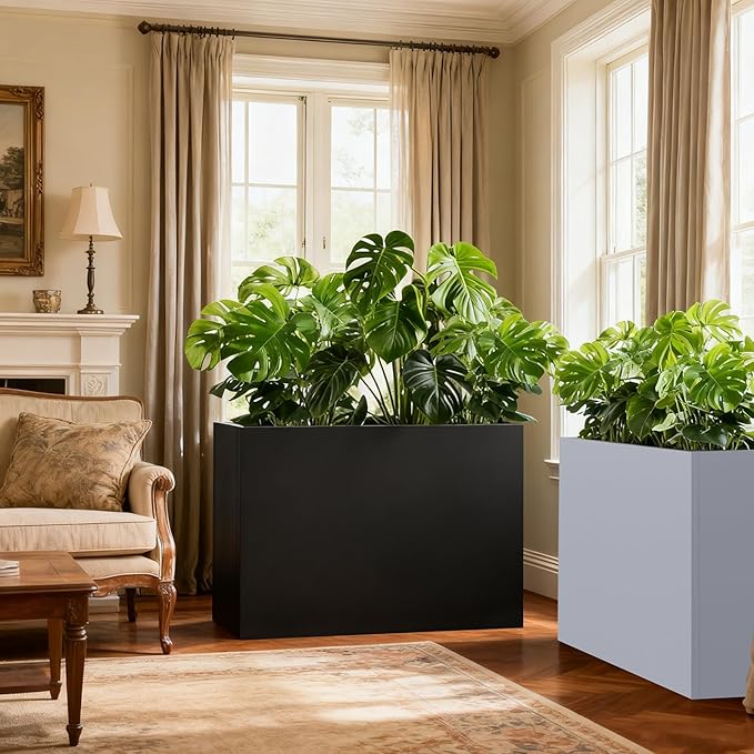 White Steel Heavy Planter for Outdoor Plants Metal Rectangular Outdoor Planter - Image 5