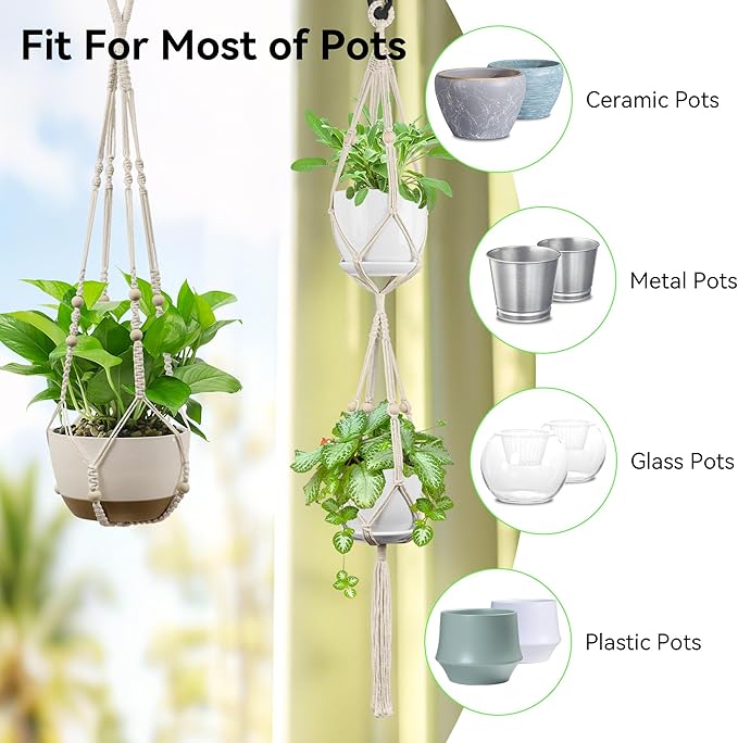 USLAI Macrame Plant Hanger Indoor Outdoor, Fits 4 to 15 Inch Pots, Strong - Image 6