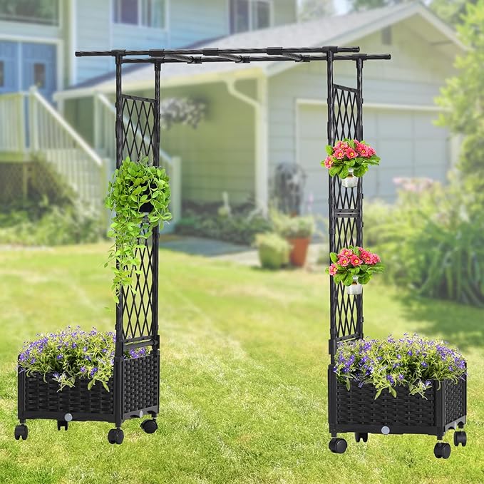 Planter Box with Trellis Outdoor, 53.1in Plastic Raised Garden Bed with Trellis - Image 2