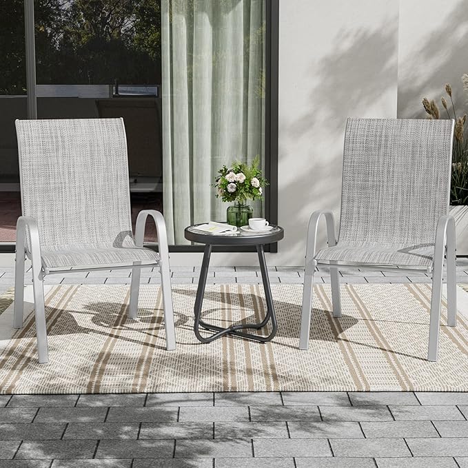 UDPATIO Patio Chairs Set of 2, Stackable Silver Outdoor Dining Chairs - Image 2