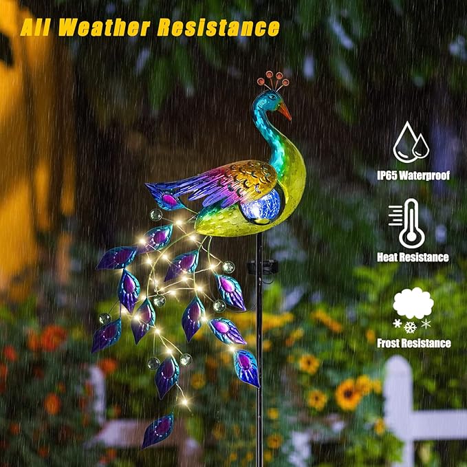 DREAMSOUL Solar Garden Lights Outdoor, Metal Peacock Decor Solar Lights Garden - Image 3