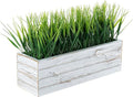 MyGift 14 Inch Artificial Green Grass Plant in Shabby White Washed Wood Planter by MyGiftHome