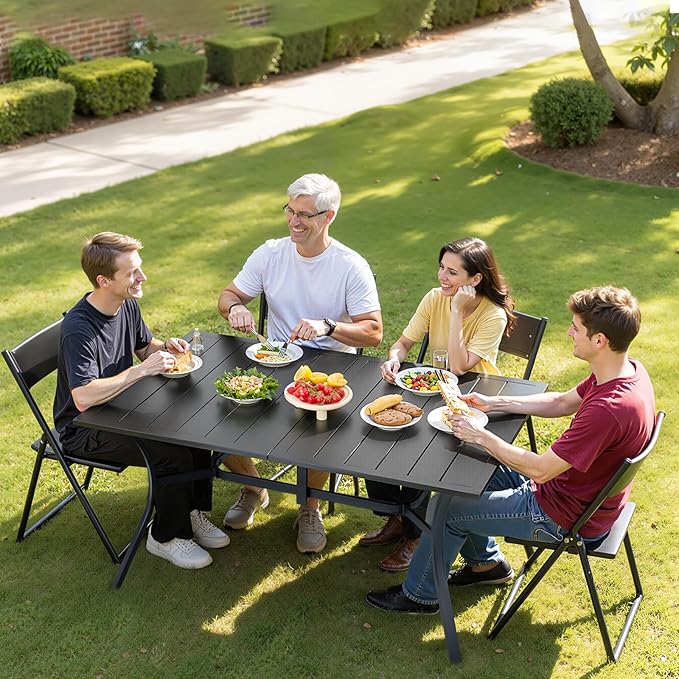 VEVOR Outdoor Patio Dining Table, 59 inch Long Rectangular Metal Steel Slat - Image 8