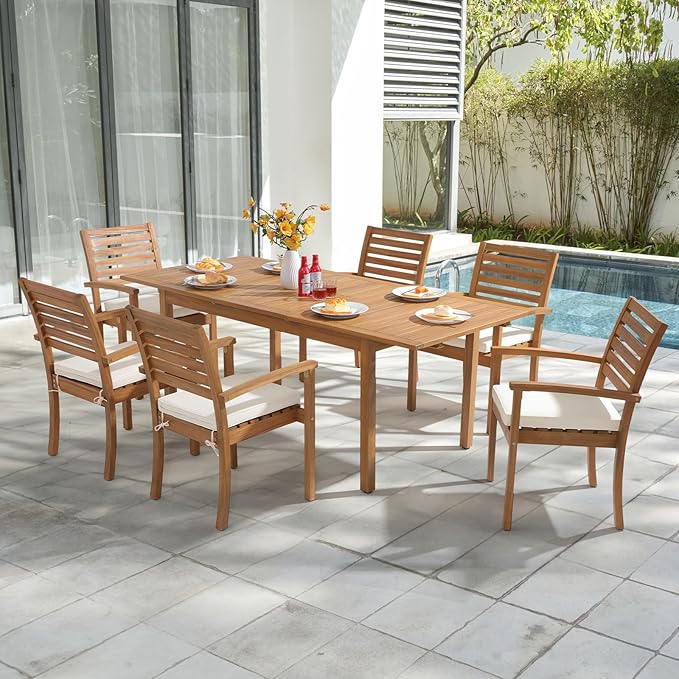 OC Orange-Casual Stackable Patio Dining Chairs Set of 6, Outdoor Acacia Wooden - Image 6