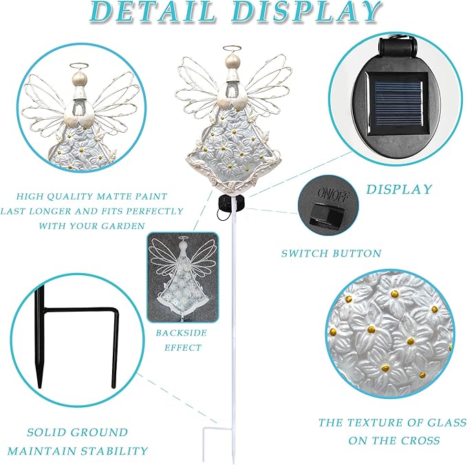 38Inch Angel Solar Lights Outdoor Decorative-Metal&Glass Angel Hydrangea Flower - Image 6