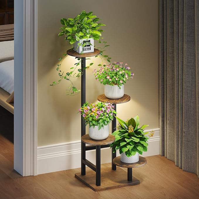 Plant Stand Indoor with Grow Light, 4-Tiered Tall Plant Stand Indoor, Metal by Homsorout