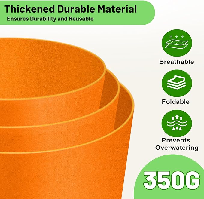 3 Gallon Fabric Grow Bags 5-Pack, 350G Heavy Duty Nonwoven Plant Pots - Image 2
