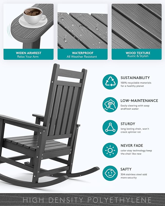 SERWALL Oversized Rocking Chair, Outdoor Rocking Chair - Image 3