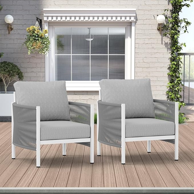 Aluminum Outdoor Sofa Armchair, HDPE Rope Patio Couch by Oasbira